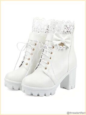 Goth Platform Ankle Boots Lace Up Combat Boot Faux Leather